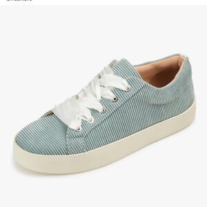 ournee Womens Kinsley Tru Comfort Size 7 Green Corduroy Lace Up Sneakers.